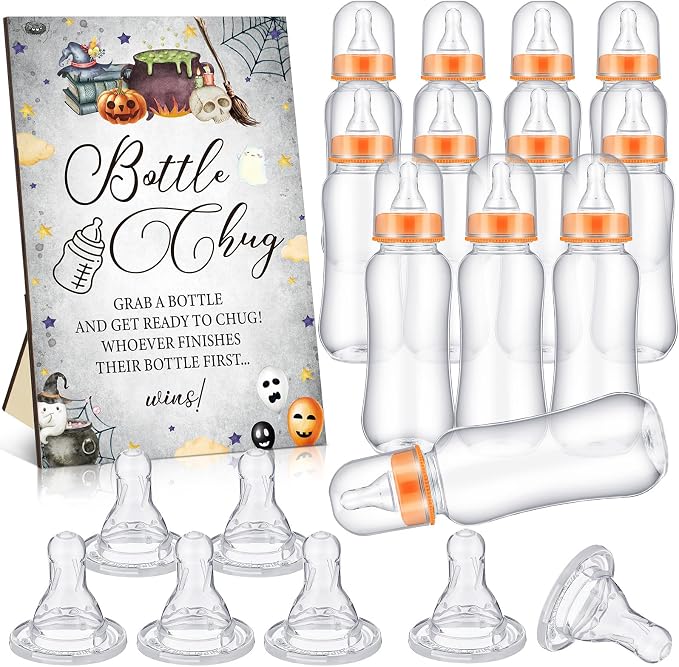 TrelaCo Halloween Cool Baby Shower Games Bottle Chug Sign Wooden Halloween Boo by TrelaCo