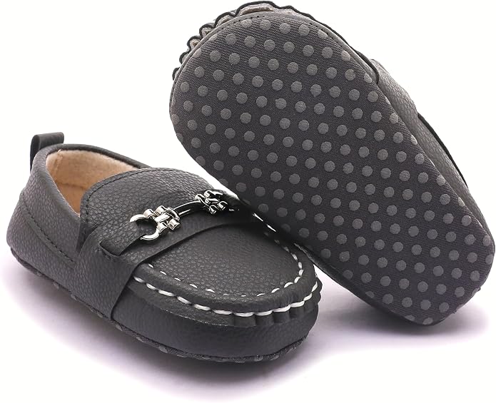 LONSOEN Baby Girls Boys Loafers Prewalker Dress Crib Shoes - Image 4