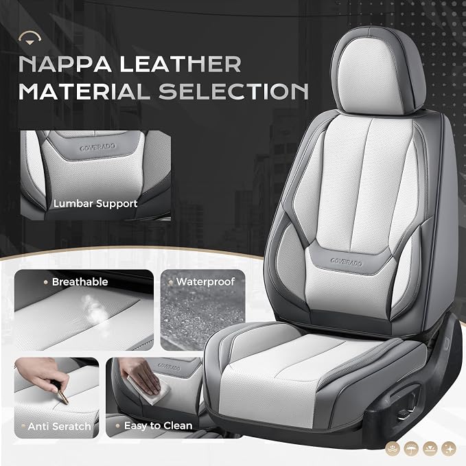 Coverado Car Seat Covers Full Set, Car Seat Protector Waterproof, Nappa Leather - Image 3