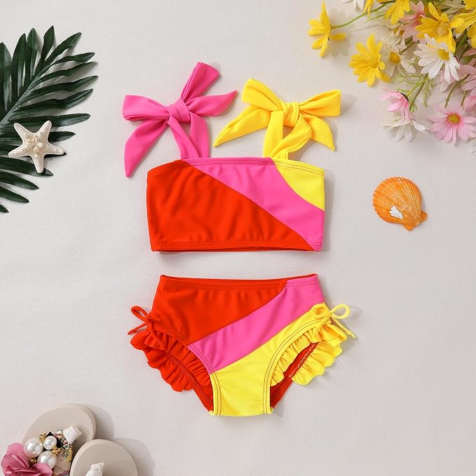 Toddler Swimsuit Girl Color Block Stripe Swimwear Baby Girl Summer Beach - Image 2