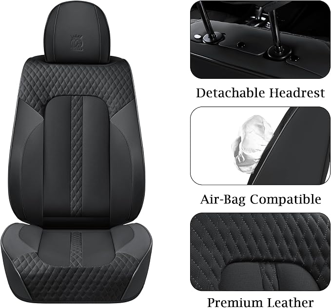 Doogo Leather Seat Covers Front Pair, Universal Seat Cover 2-Pack, Waterproof - Image 3