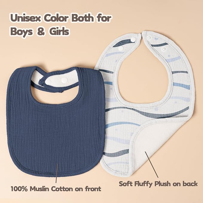 Susurration Muslin Baby Bibs 8 Pack Bandana Drool Bibs, Soft Square Adjustable - Image 4