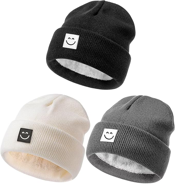 Baby Beanie Hat 3 Packs with Cute Smiley Face, Toddler Girls Boys Baby Hats by Hispeka