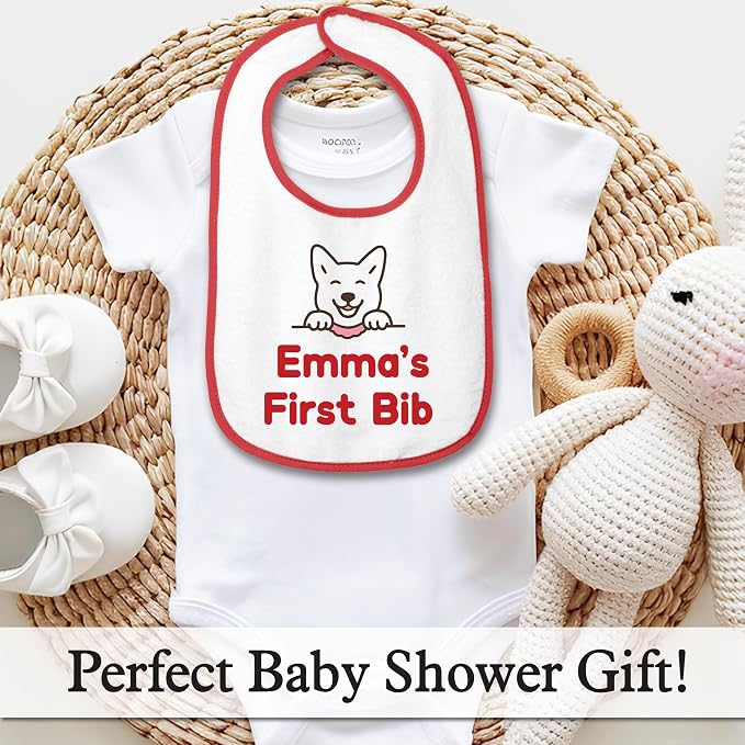 Personalized Baby Bib – Soft Cotton Terry, Cute Jindo Dog Design - Image 4