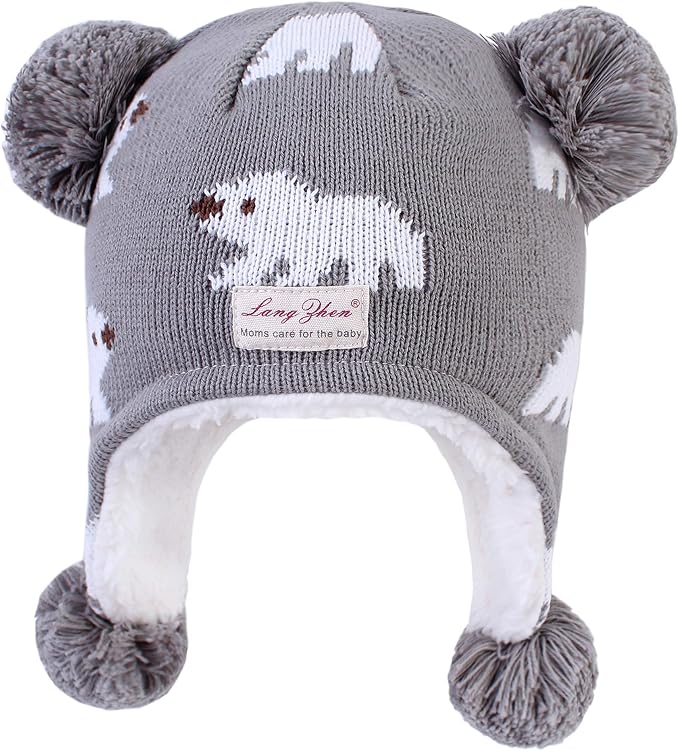 LANGZHEN Toddler Kids Infant Winter Hat, Earflap Knit Warm Cap Fleece Lined by LANGZHEN