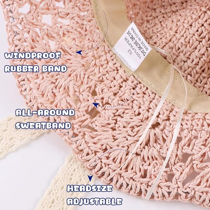 Baby Girl Straw Hat Outdoor Baby Sun Protection Hats Summer Bowknot Beach Cap - Image 5