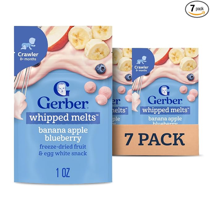 Gerber Stage 3 Baby Food Snacks, Banana Apple Blueberry Whipped Melts, Baby Led by Gerber