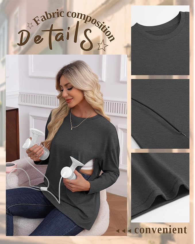 3 Pack Women's Nursing Breastfeeding Tops, Long Sleeve Maternity Shirts - Image 4