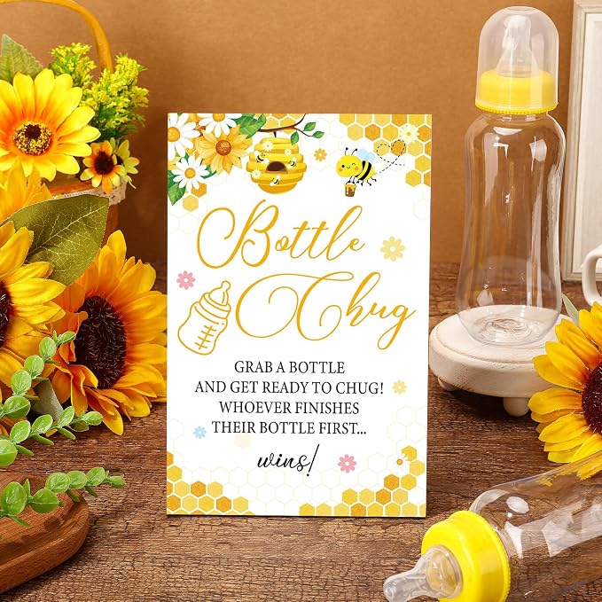 TrelaCo Cool Baby Shower Games Wooden Bottle Chug Sign Bee Theme Gift Sets and - Image 2