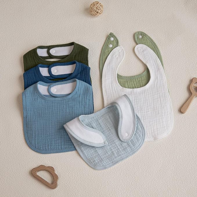 GLLQUEN BABY Muslin Drool Bibs for Boys Girls 6 Pack, Adjustable Baby Bibs for - Image 8