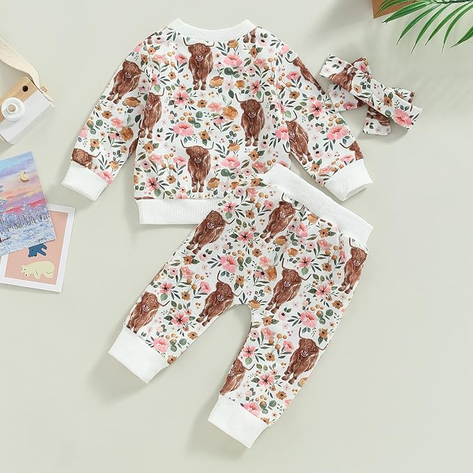 3Pcs Baby Girl Outfits Daisy Sweatshirt + Pants + Headband Infant Fall Winter - Image 7