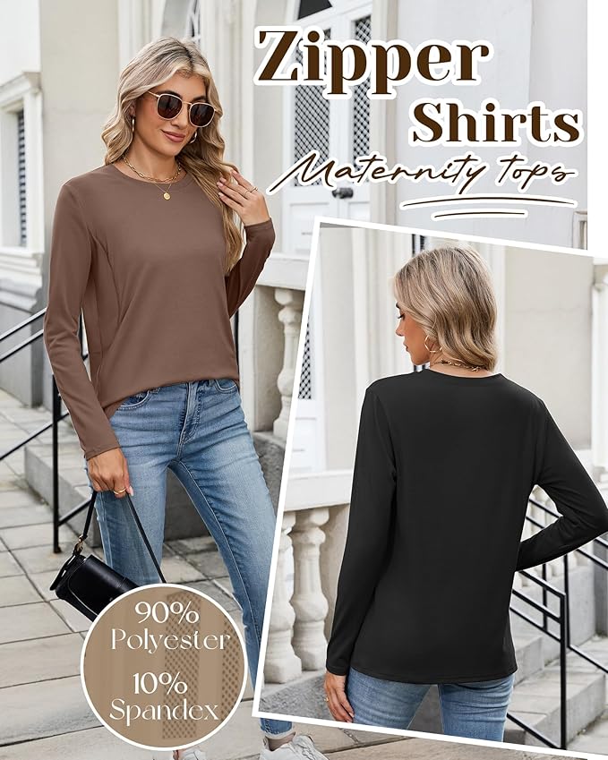 4 Pack Women's Nursing Breastfeeding Tops, Long Sleeve Maternity Shirts Loose - Image 4