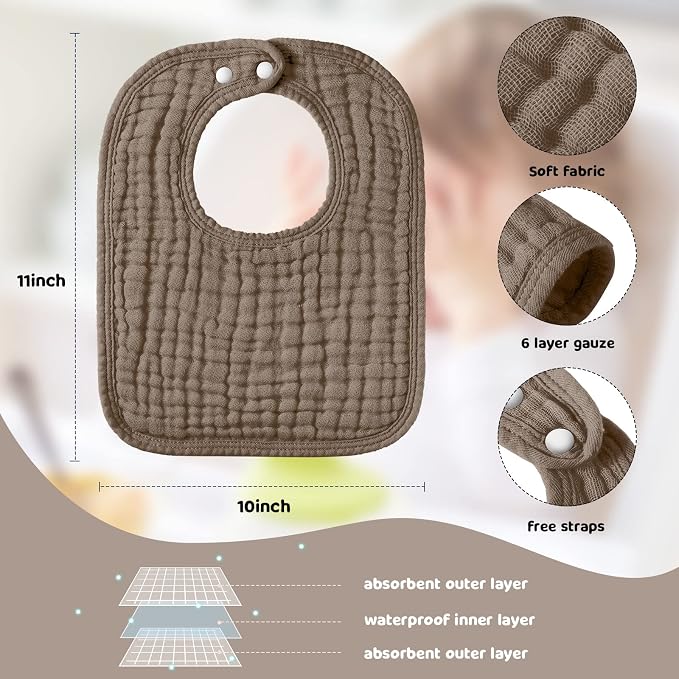 Tallew 8 Pack Muslin Burp Cloths and Baby Bibs - Image 3