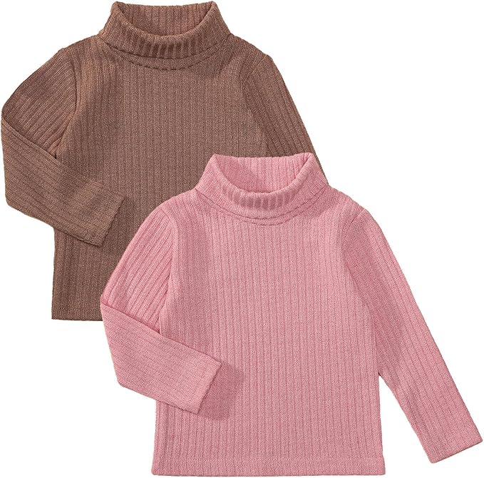 DEFAHN 2 Pack Toddler Unisex Solid Turtleneck T-Shirt Long Sleeve Ribbed by DEFAHN