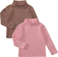 DEFAHN 2 Pack Toddler Unisex Solid Turtleneck T-Shirt Long Sleeve Ribbed by DEFAHN