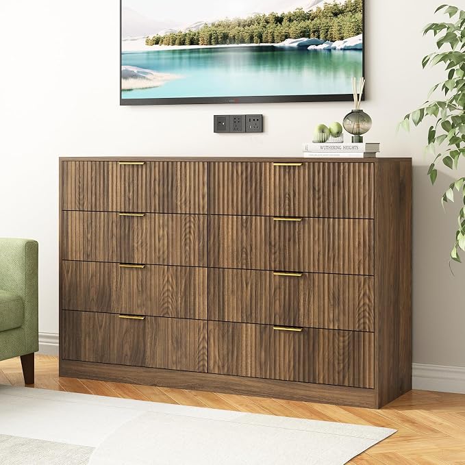 8 Drawer Dresser for Bedroom, Modern Fluted Double Dresser, Mid Century Wooden - Image 3