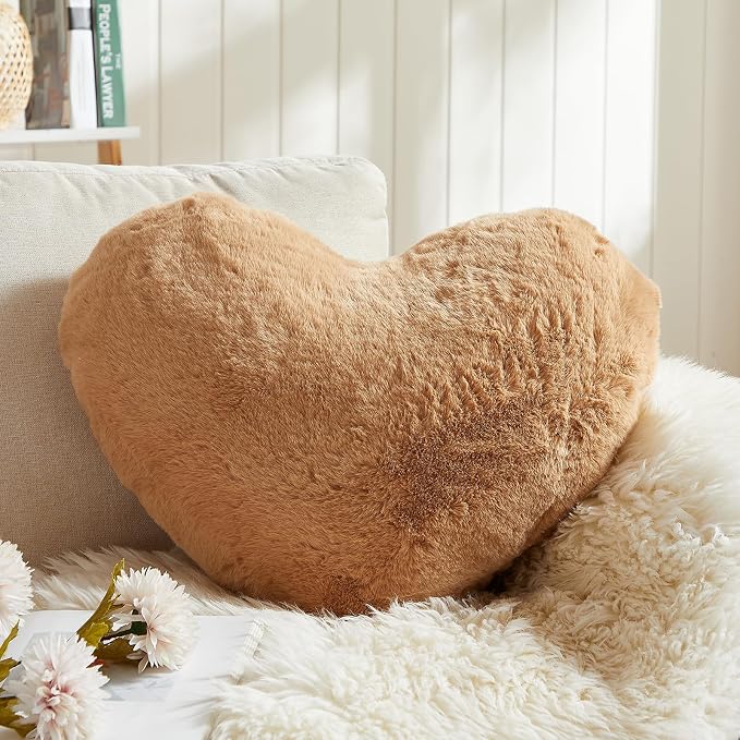EastTree Heart Pillows, Khaki Heart Shaped Pillows, Ultra Soft Extra-Large by EastTreeHomeGuide