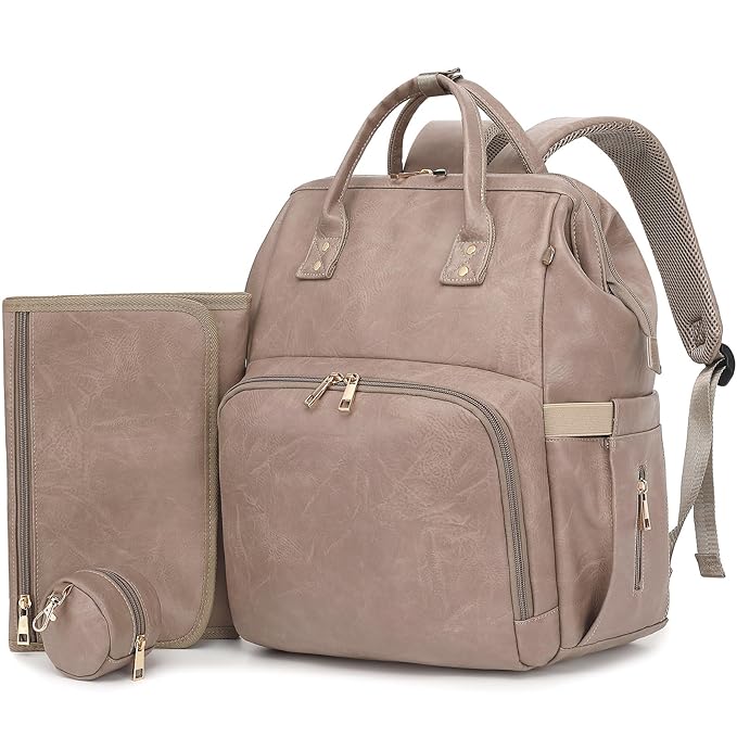 Premium Vegan Leather Diaper Bag Backpack by ROSEGIN