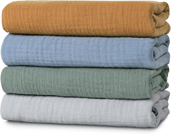 Muslin Swaddle Blankets for Baby Girls and Boys, 4 Pack Breathable and by LYRICHOMBABY