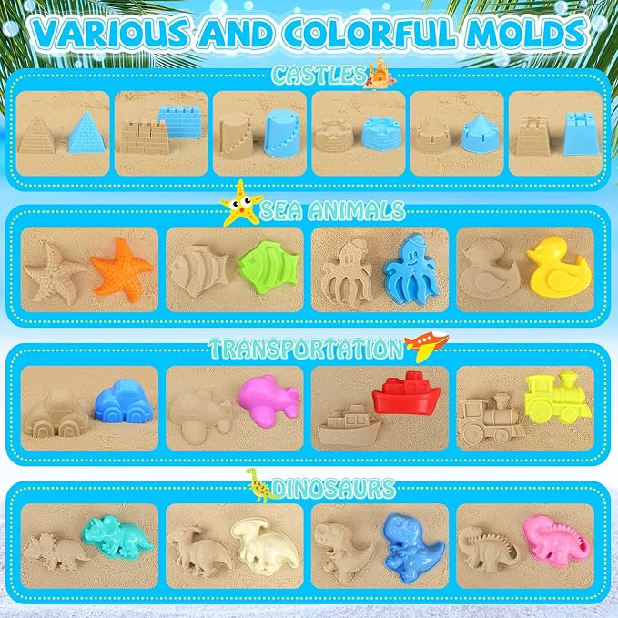Beach Toys, 3 Collapsible Beach Bucket, Sand Castle Building Kit, Sand Molds - Image 2