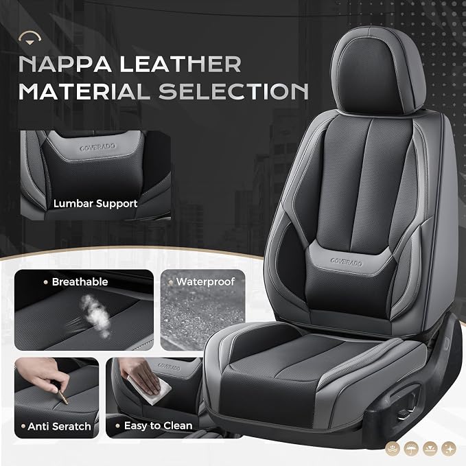Coverado Car Seat Covers Full Set, Car Seat Protector Waterproof, Nappa Leather - Image 3