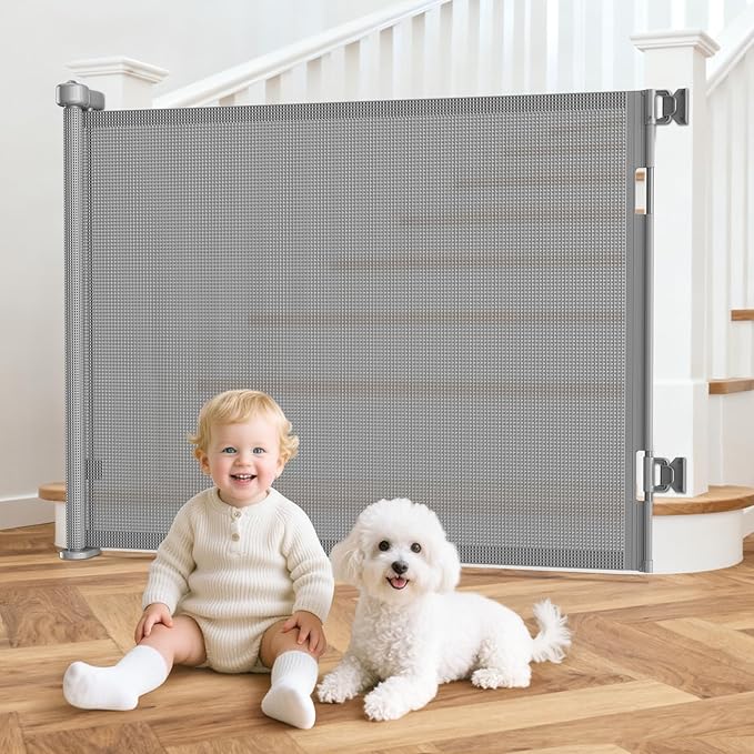 55 Inch Retractable Baby Gates Extra Wide, 41 Inch Reinforced Extra Tall Gate by EZIGO