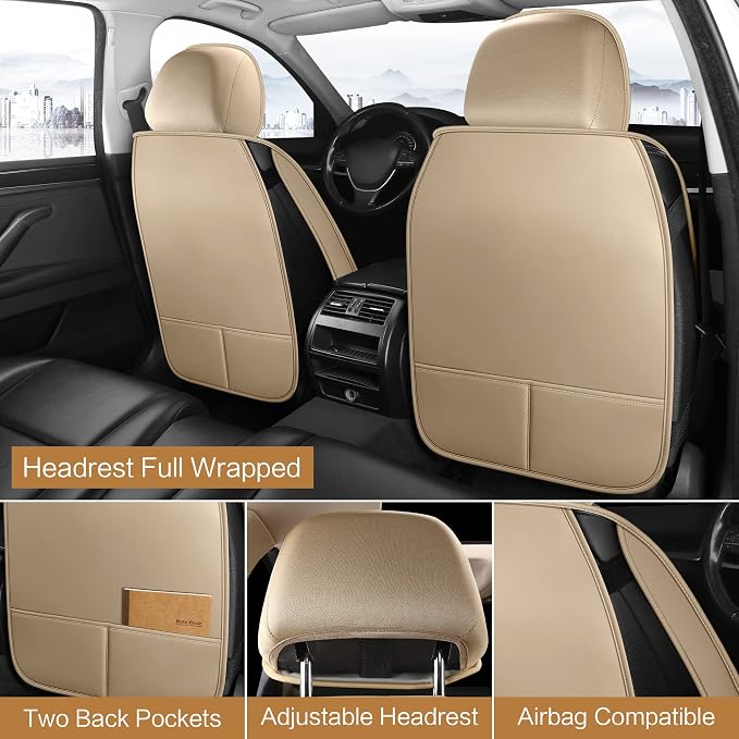 Pariitadin Leather Car Seat Covers Full Set, Waterproof Breathable Faux Leather - Image 2