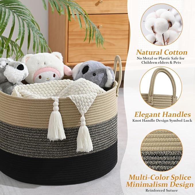 67L Storage Basket for Organizing, Cotton Rope Woven Blanket Basket, Toy - Image 5