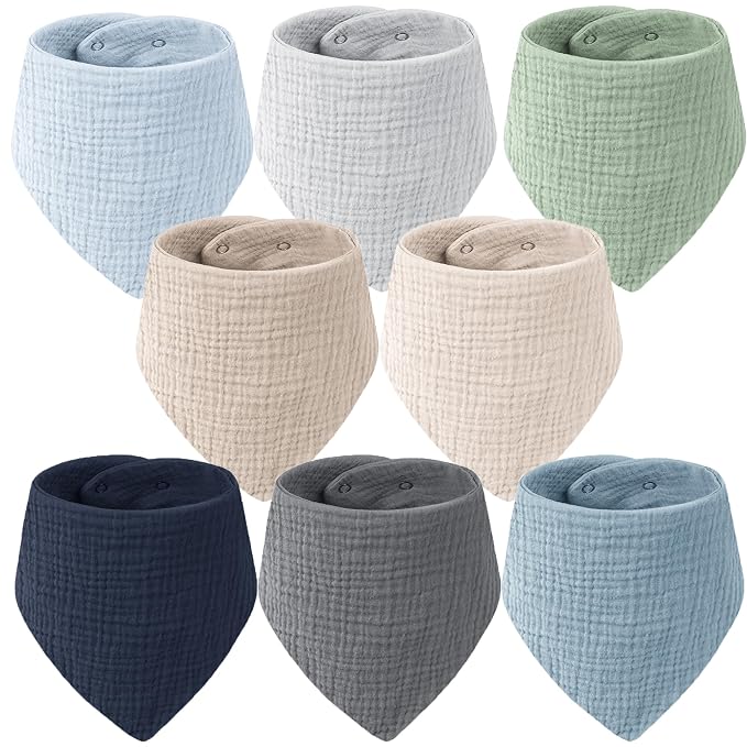 8-Pack Muslin Baby Bandana Drool Bibs – Soft & Absorbent 100% Cotton Teething by MairMore