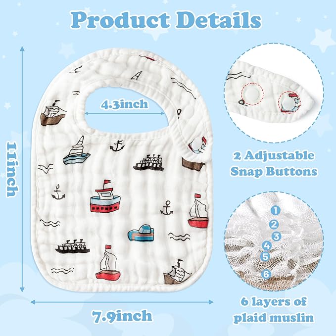 Zainpe 6Pcs Snap Muslin Cotton Baby Bibs Summer Ice Cream Pattern Infants Drool - Image 2
