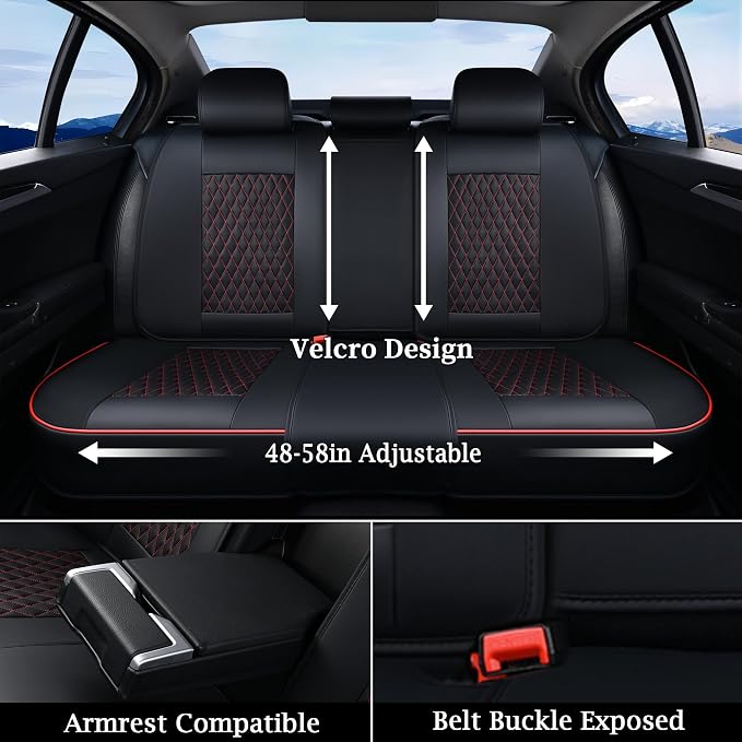 Doogo SeatCovers Full Set, Leather SeatCovers, Waterproof 5 Seats Black and Red - Image 5