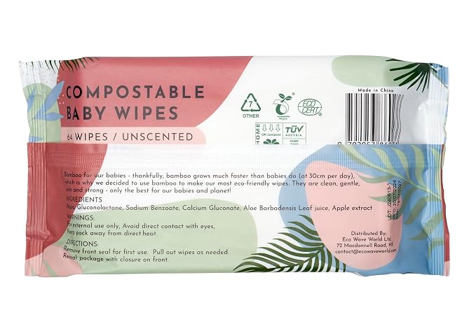 Eco Wave Baby Wipes, 100% Compostable Eco-Friendly Bamboo Wipes, Hypoallergenic - Image 8