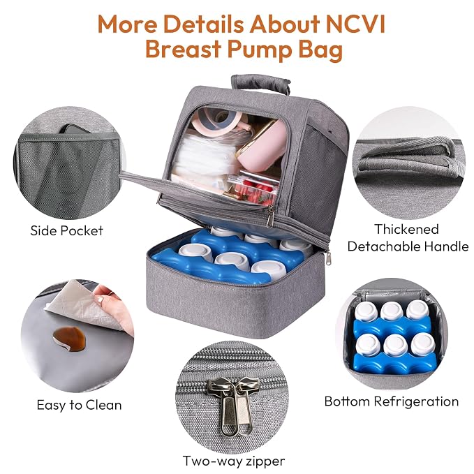 NCVI Breast Pump Bag, Double Layer Removable Pump Bag - Image 6