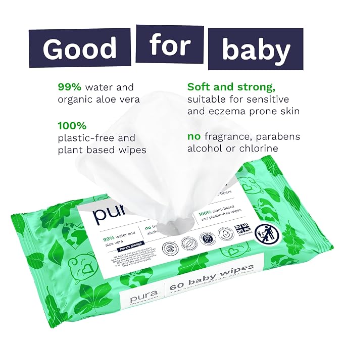 Pura Natural Sensitive Baby Wipes, 99% Water, Unscented & Hypoallergenic - Image 5
