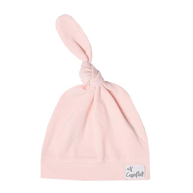 Copper Pearl Baby Beanie Hat Top Knot Stretchy Soft Blush by CopperPearl
