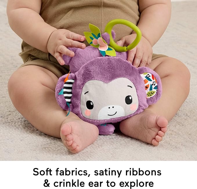 Fisher-Price Baby Stroller Toy Sing & Go Purple Monkey Musical Sensory Plush - Image 5