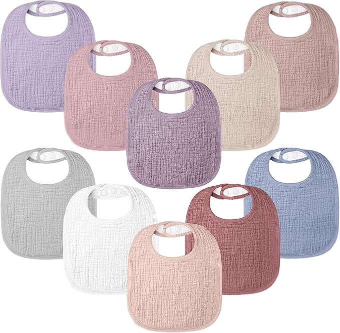 100% Cotton Muslin Baby Bibs 10-Pack Baby Drool Bibs by Bearmoss