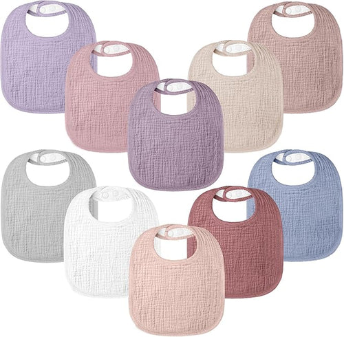 100% Cotton Muslin Baby Bibs 10-Pack Baby Drool Bibs by Bearmoss