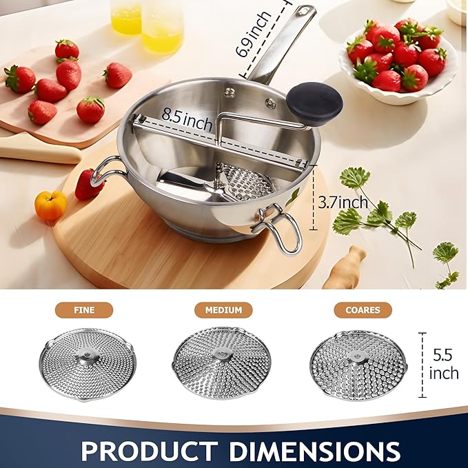 Food Mill Stainless Steel With 3 Grinding Discs and Complete Canning Supplies - Image 3