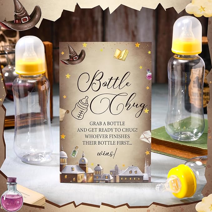 TrelaCo Cool Baby Shower Games Bottle Chug Sign and 12 Pcs Baby Bottle Shower - Image 7