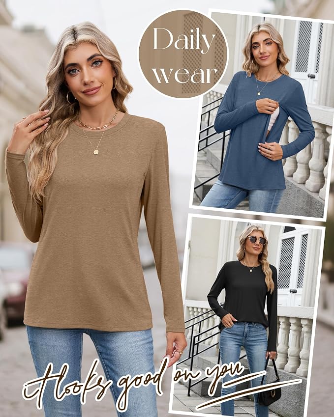 4 Pack Women's Nursing Breastfeeding Tops, Long Sleeve Maternity Shirts Loose - Image 5