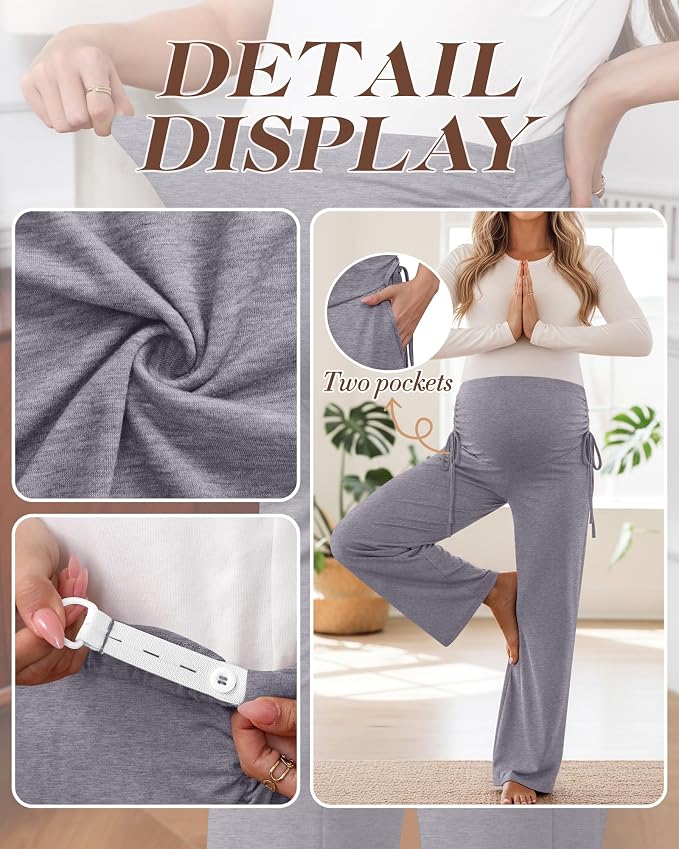 Neer 3 Pack Women's Maternity Pants Over The Belly Loose Pregnancy Pants - Image 4