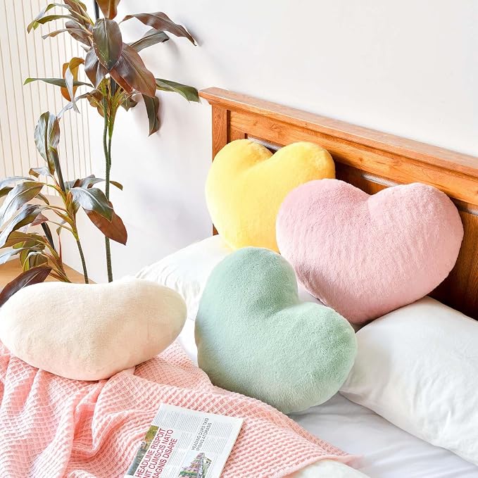 Beige Heart Pillows, Cute Heart Decorative Pillow, Heart Shaped Throw Pillows - Image 5
