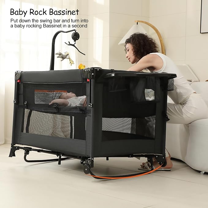 5 in 1 Pack and Play, Baby Bassinet Bedside Sleeper, Baby Playard, Bedside Crib - Image 4