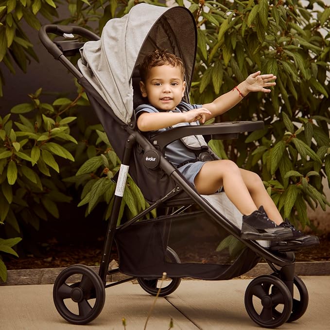 Evolur Breeze Stroller in Grey, Adjustable Backrest & Canopy, Compact Fold - Image 5