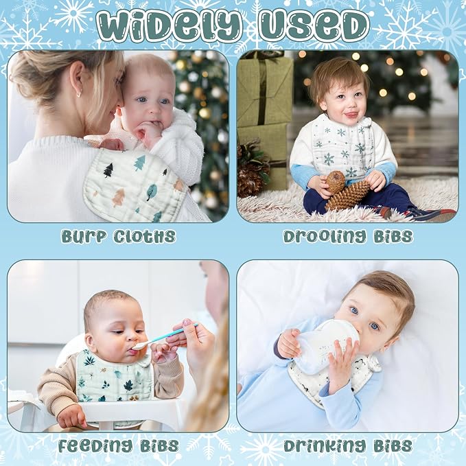 Zainpe 6Pcs Snap Muslin Cotton Baby Bibs Cute Themes Snowflake Penguin Pattern - Image 6