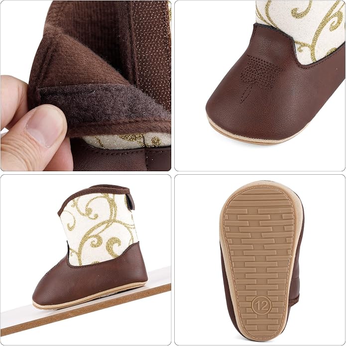 MK MATT KEELY Leather Western Boots Cowboy Bootie Soft Sole Non-Slip Crib Shoes - Image 3