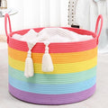 67L Rainbow Storage Basket for Organizing, Cotton Rope Woven Blanket Basket by Degeyoyo