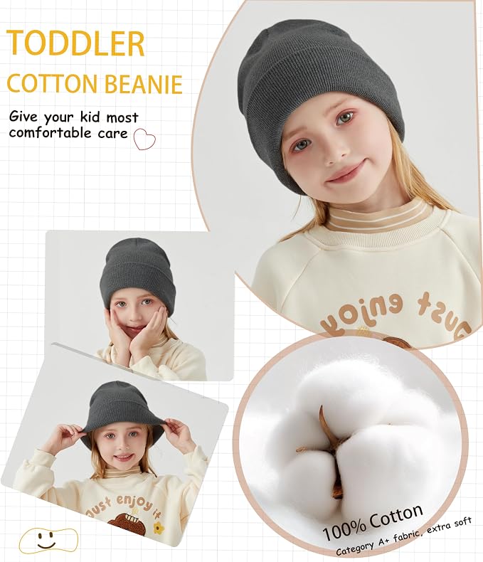 ROYBENS 100% Cotton Baby Beanie Cute Toddler Winter Hat Boys Girls Kids Soft - Image 2
