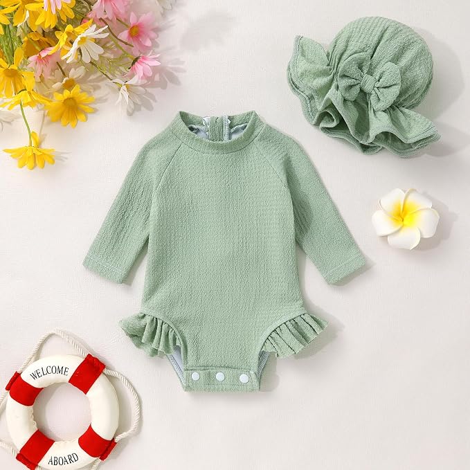 YOUNGER TREE Infant Baby Girls Swimsuit Long Sleeve Swimsuits One Piece - Image 2